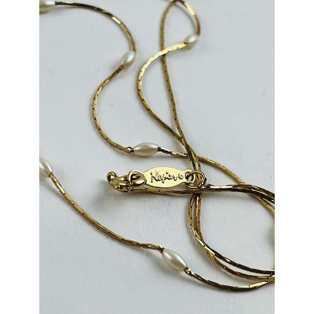 NAPIER Gold Tone Chain Faux Pearl Stations Layering Necklace Dainty Delicate Lon - Picture 5 of 16